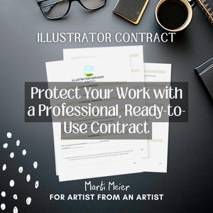 Modelo de contrato de serviços de ilustração | Contrato de cliente editável para ilustradores e designers | Modelo Canva, A4 e carta dos EUA