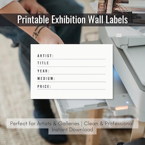 Étiquettes imprimables pour expositions d'art – modèle d'étiquettes murales de galerie, cartes graphiques modifiables pour artistes, spectacles, expositions scolaires, JPEG et PDF