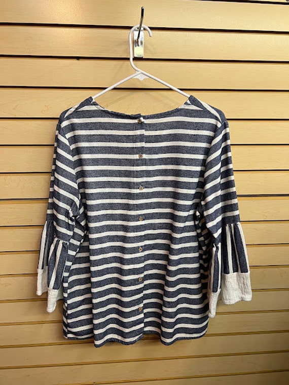 Blue Striped Blouse with Bell Sleeves - image 1