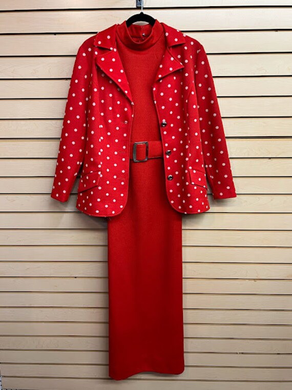 Red Vintage 60s Polka Dot Blazer and Cowl Sleevel… - image 1