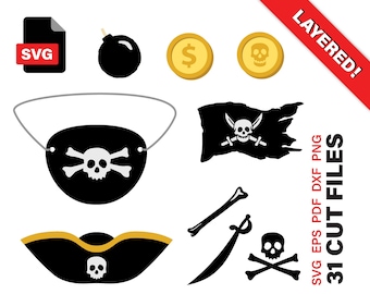 Pirate SVG, Pirate Eye Patch, Pirate Flag, Skull and Cross Bones, Gold, Cricut cut files, Clipart, svg, pdf, dxf, eps, png