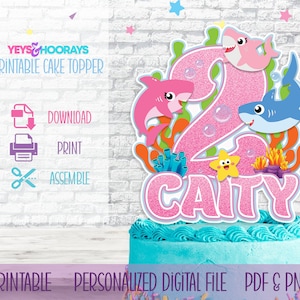 Personalized Little Shark Cake Topper Printable