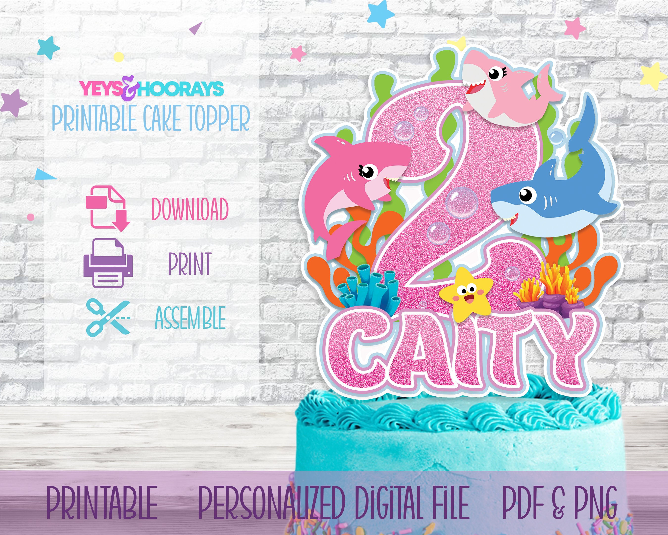 Mako mermaid Birthday Cake Topper Template Printable