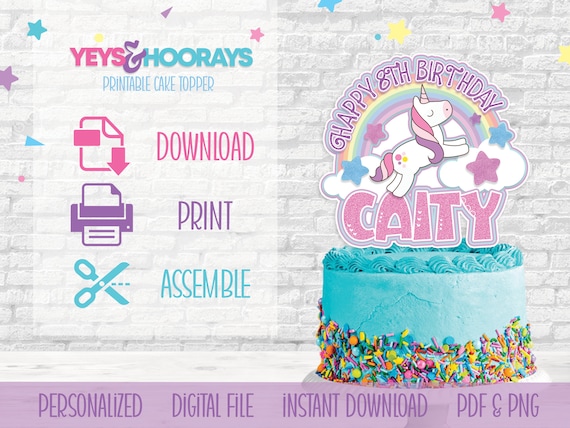 Personalized Printable Unicorn Cake Topper Digital File for - Etsy