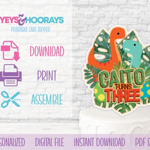 Personalized DinoTheme Printable Cake Topper, Themed Cake Decoration,  Centerpiece, Ready to print, Digital Download