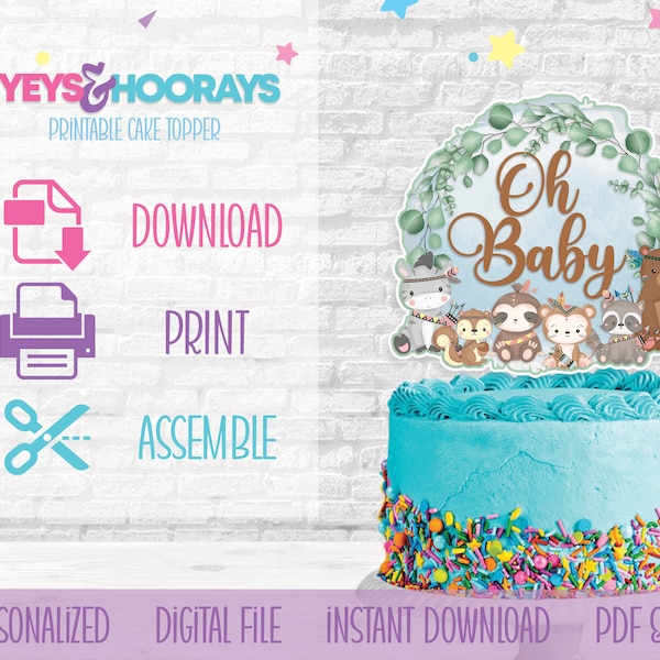 Instant Download Tribal Safari Theme Digital File Printable Baby Shower Cake Topper Centerpiece