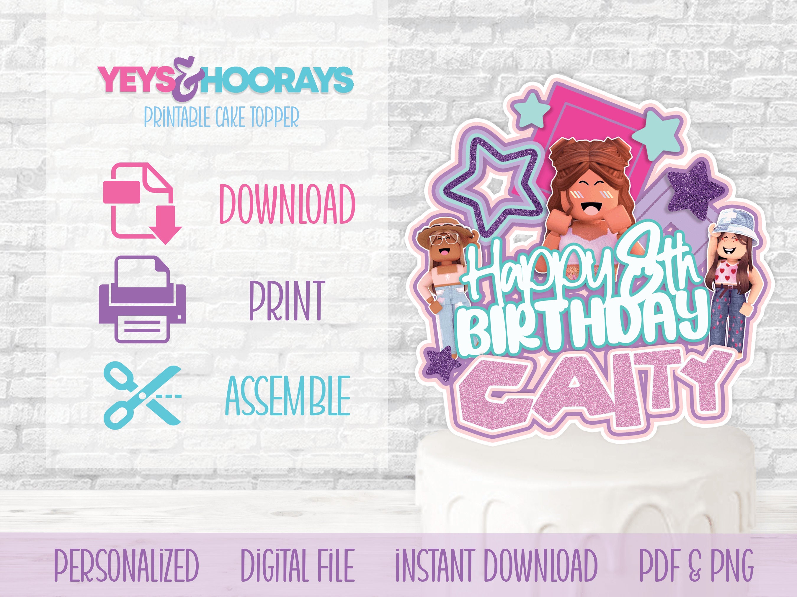 Personalized Digital File Printable Cake Topper Roblox Girl - Etsy