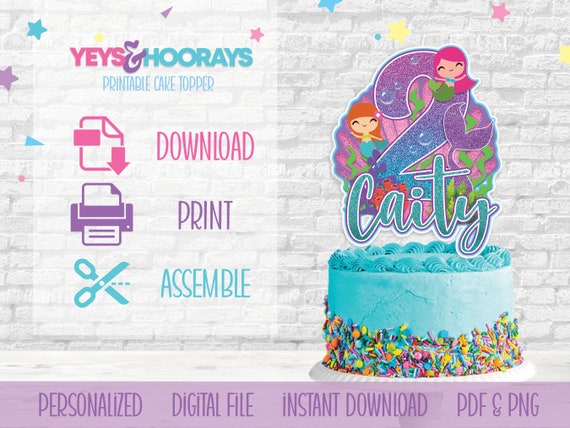 Mermaid Theme Cake Topper Personalized Digital File Printable | Etsy