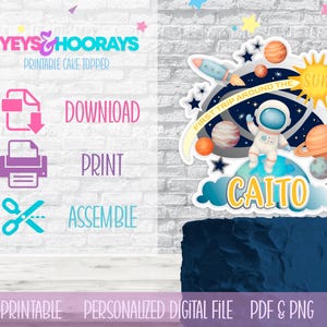 Space Party Cake Toppers – Astronaut, Rocket, Planet Theme | 1st Birthday Cake Topper, First Trip Around the Sun Decor