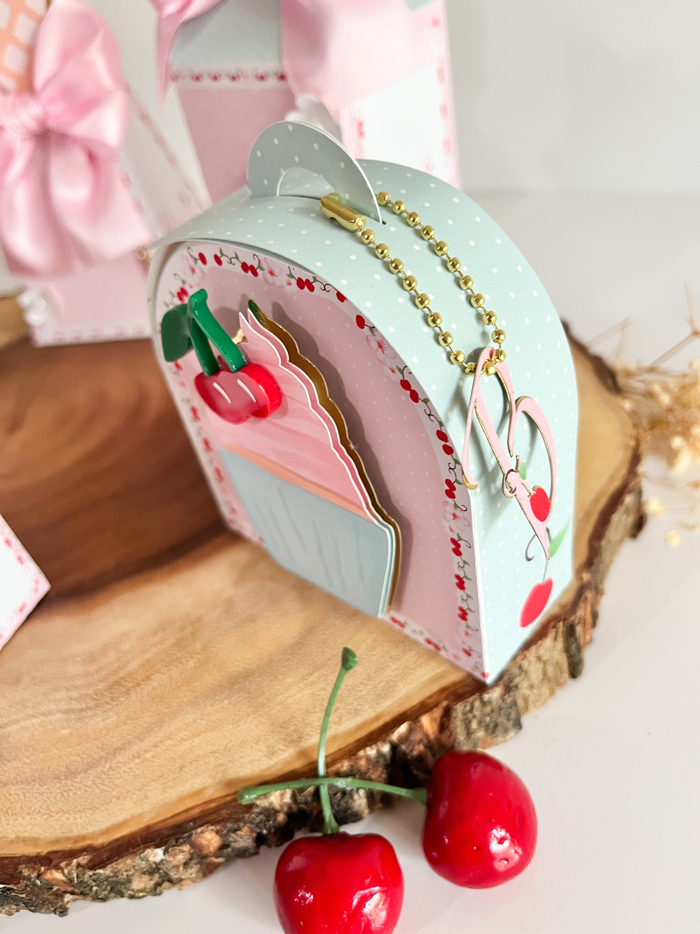 12-Piece Cherry Party Favor Boxes With Pink Bows - Coquette Candy Gift Boxes For Weddings & Parties