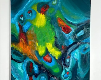 Pintura al óleo abstracta moderna de gran tamaño, arte original