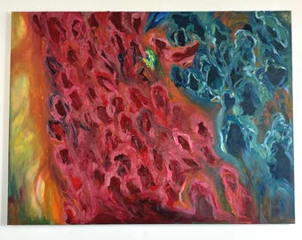 鮮やかな抽象アート、カラフルな抽象画、ミッドセンチュリーモダン