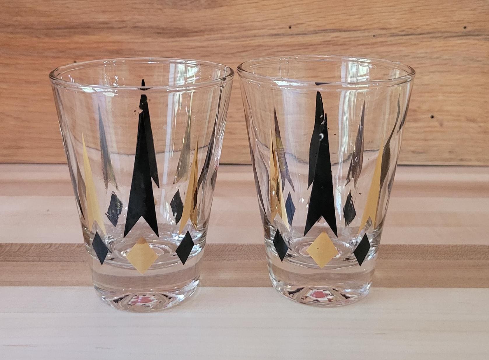 Vintage Golden Peaks Tumblers, Anchor Hocking Atomic Arrow Barware