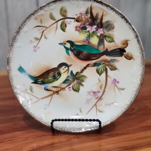Vintage Enesco Imports Japan Verrukkelijk vogelbord met gouden geschulpte rand, handgeschilderd Perfect om cadeau te geven