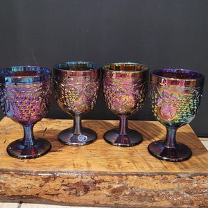 Vintage Amethyst Iridescent Carnival Glass Water Goblets by Imperial Glass-Ohio Set of 4