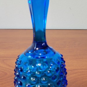 Vintage Fenton Art Glass Cobalt Blue Hobnail Bell with Smooth Handle