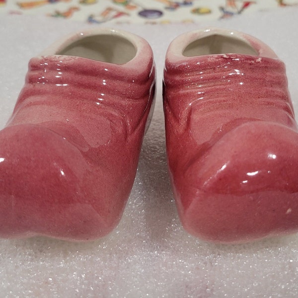 Vintage Mid Century Modern Pottery Pink pair of Dutch Clogs or Elf Shoes or Small Planter