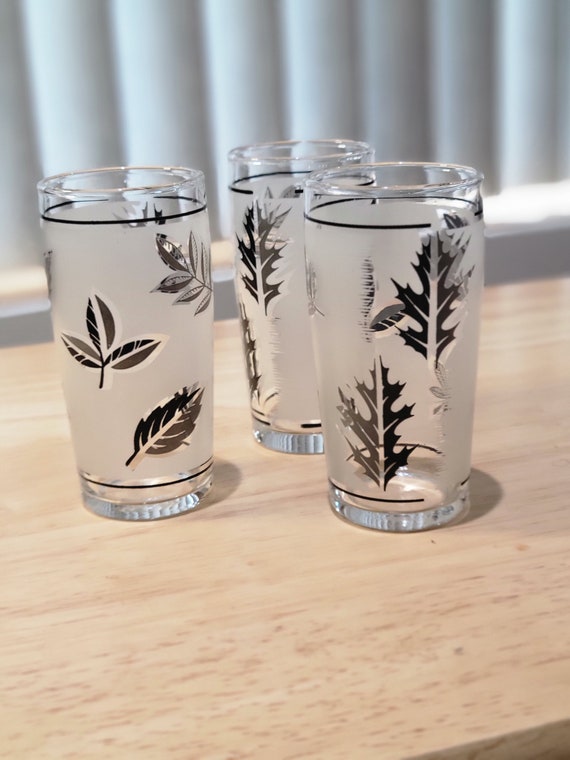 Vintage 1960s Libbey Silver Foliage Glasses, Set of 3 small 4 Inches X 2  Inches 