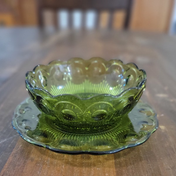 Vintage Small Fruit Dessert Bowl and Bread and Butter Plate with Scalloped Edge, In St Genevieve Green by BARTLETT COLLINS