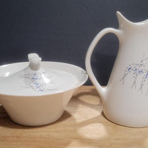 Vintage Ben Seibel Blue Atomic Spray Creamer and Covered Sugar Bowl Iroquois Impromptu &quot;Vision&quot; Perfect Condition