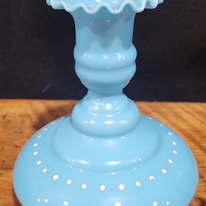 Antique Art Nouveau French Mid 19th Century Blue Opaline Wide Bottom Ruffled Vase Decorative Vase Rare Find!