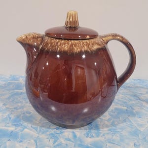 Vintage Hull Pottery Teapot & Lid Brown Drip House and Garden, Mirror Brown by Hull Oven Proof USA 6.75&quot; MCM Rustic Small Coffee Pot 5 cup