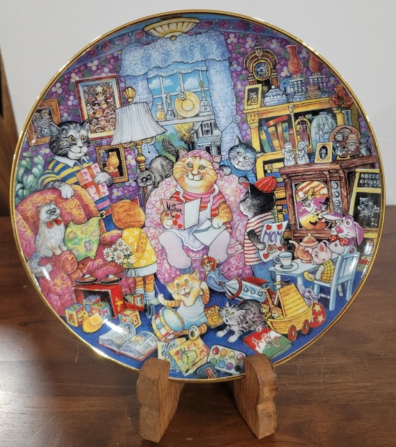 Vintage Set of 2 Franklin Mint Cat Holiday Themed Plates by Bill