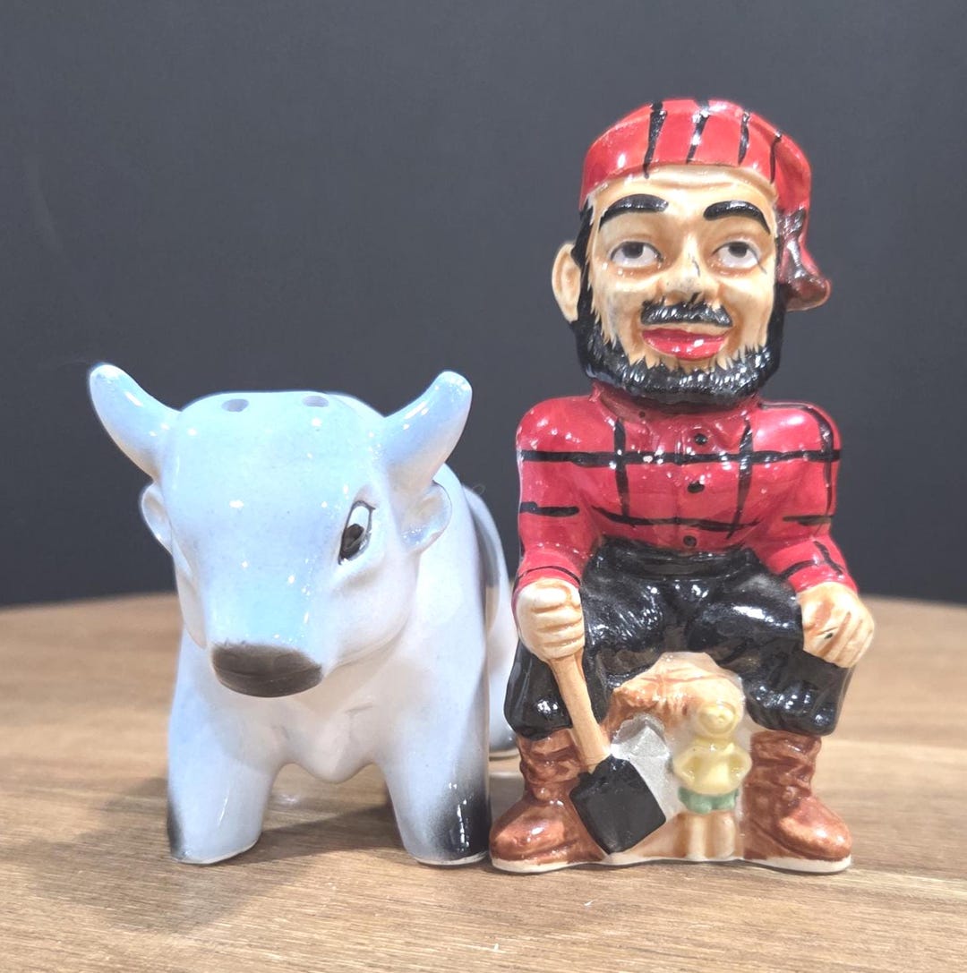 Vintage Paul Bunyan and Babe the Blue Ox Salt and Pepper Shakers
