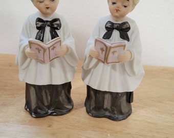 Adorable Vintage Altar Boy Figurines Catholic Front, Cowboy Backs Church Statues