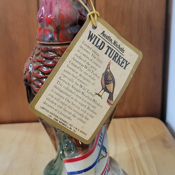 Vintage Empty Wild Turkey 8 Year Old 101 Proof Decanter 1976 The Spirit of 76' Fathers Day Gift Austin Nichols Kentucky Straight Bourbon