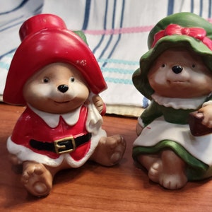 Vintage HOMCO Christmas Santa and Mrs. Santa Claus Teddy Bear Figurines #6600 Christmas, Bears, Holiday