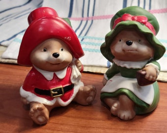 Vintage HOMCO Christmas Santa and Mrs. Santa Claus Teddy Bear Figurines #5600 Christmas, Bears, Holiday