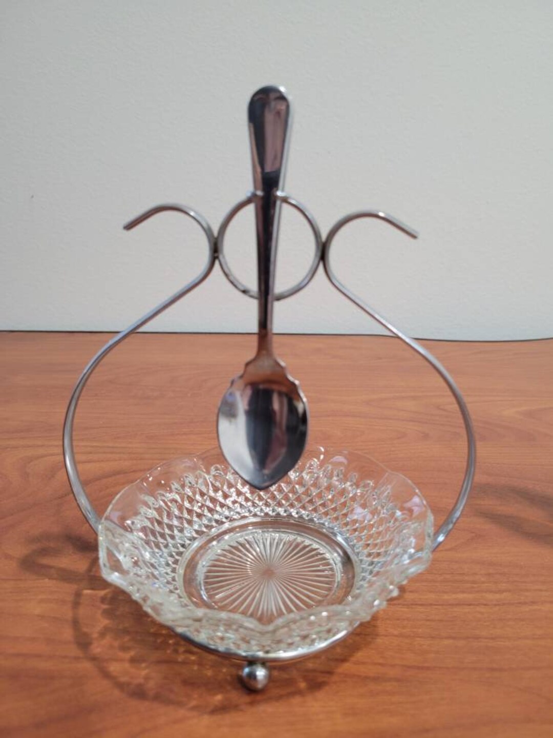 Vintage Jam Serving Crystal Glass Dish, With Metal Holder and Spoon Etsy
