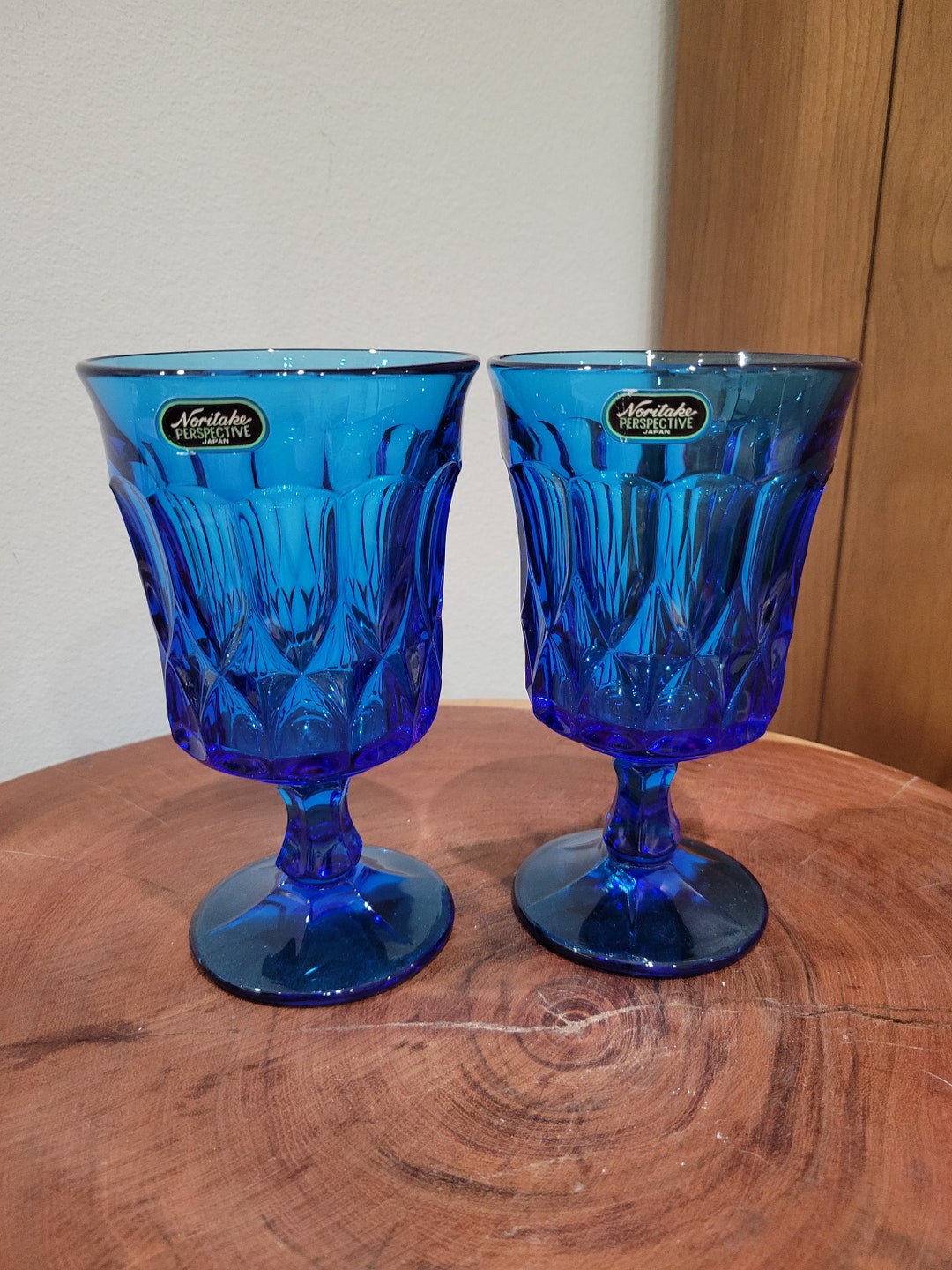 Noritake Perspective Cobalt Blue Glass Tumblers Set of Two, Brand New