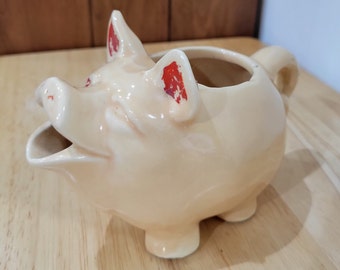 Vintage Art Pottery Chubby Pig Piggy Pitcher 4.5" Tall Creamer Adorable and Kitschy!