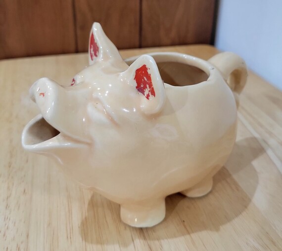 Vintage Art Pottery Chubby Smiley Pig Piggy Pitcher 4.5