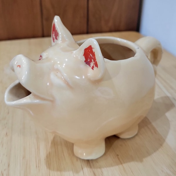 Vintage Art Pottery Chubby Pig Piggy Pitcher 4.5" Tall Creamer Adorable and Kitschy!