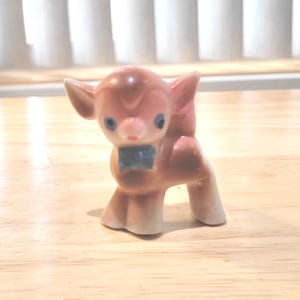 Vintage Miniature Fawn Figurine, Ceramic Porcelain China Deer, 1950's Collectible, Tiny Fawn Baby Deer Blue Eyes