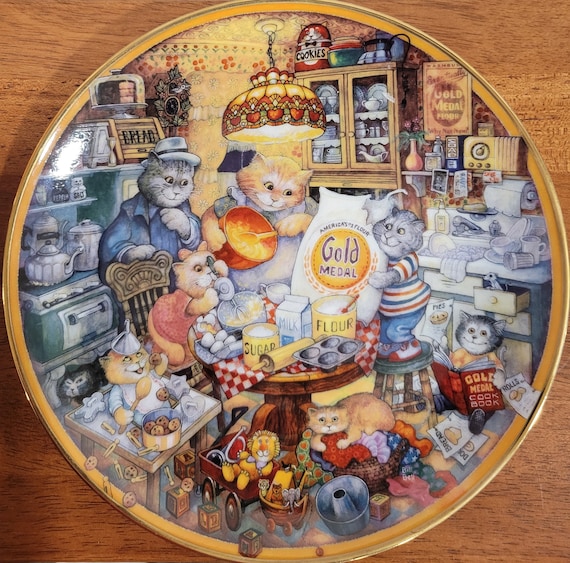 Franklin Mint テディベア 猫 絵皿 セット コレクションプレート Vintage Franklin Mint Cat Plates, Bill Bell Art, Gold Medal Flour