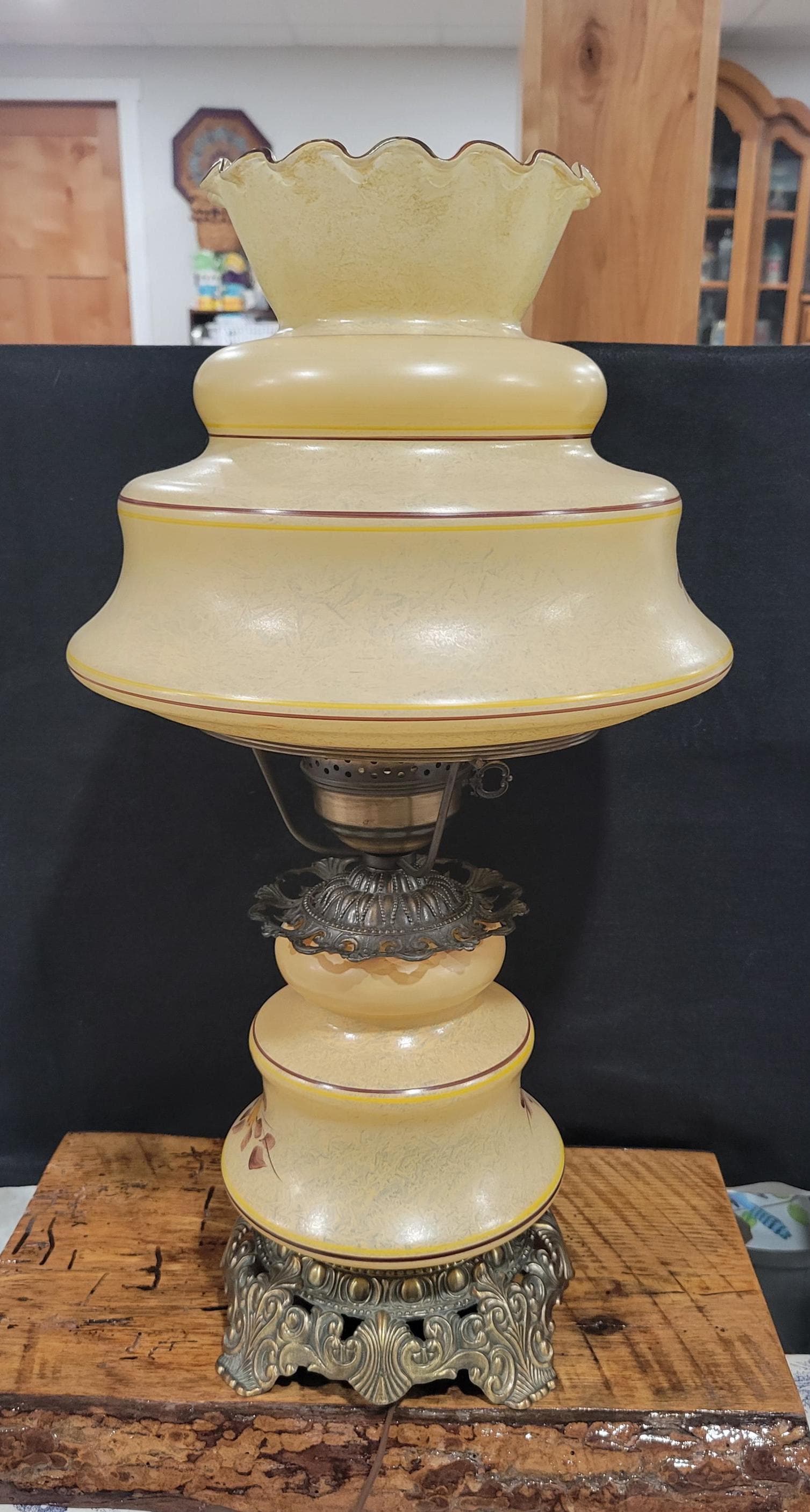 Vintage 1970s Quoizel Hurricane Lamp, Hand-painted Floral Glass - Etsy
