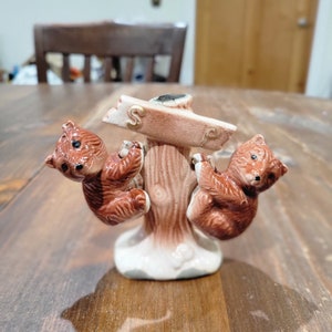Vintage Salt and Pepper Shakers, Baby Bears Climbing a Tree, Made in Japan, Smokey Bear Babies Adorable Retro Kitsch