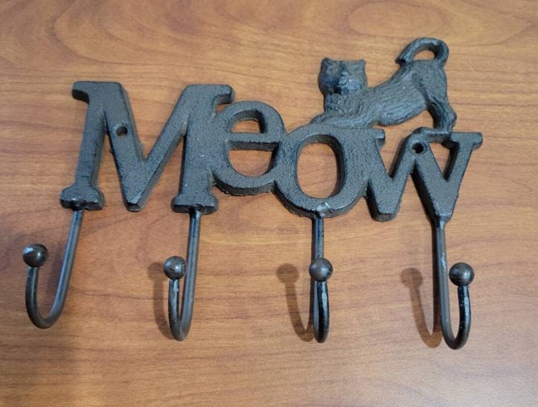 Sweet Cast Iron Meow Cat Coat Rack for the Wall 4 Hooks Etsy