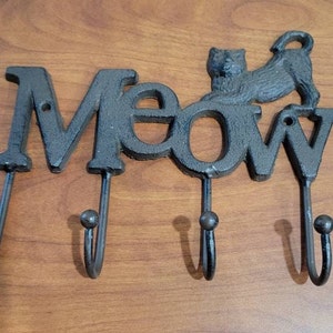 Sweet Cast Iron Meow Cat Coat Rack for the Wall 4 Hooks