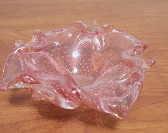 Ventian Veil MURANO GLASS Handkerchief Glass Dish Gorgeous Pink Art Glass Candy Bowl Display Perfect for Gifting