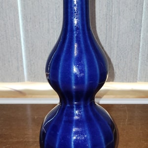 Beautiful Cobalt Blue Made in Japan Gourd Vase with Vertical Stripes Nicely Made