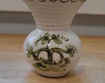 葉模様の陶器花瓶 ヴィンテージ ウルマー ケラミック ドイツ製陶器 花瓶 グリーンツリー
