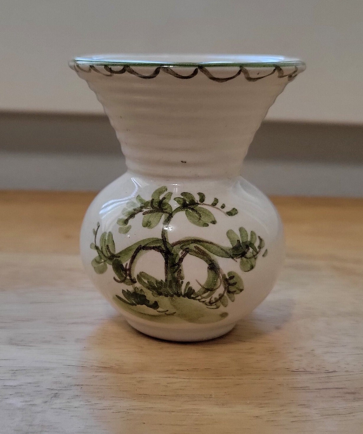 青緑色の陶器製花瓶　GERMANY ヴィンテージ ウルマー ケラミック ドイツ製陶器 花瓶 グリーンツリー