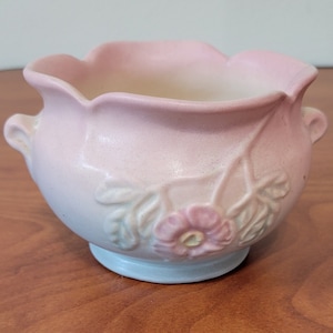 Vintage Hull Pottery Planter Jardiniere Vase Wild Flower #64 Pink Yellow 4&quot; Marked Hull on the Bottom, Dainty and Beautiful!