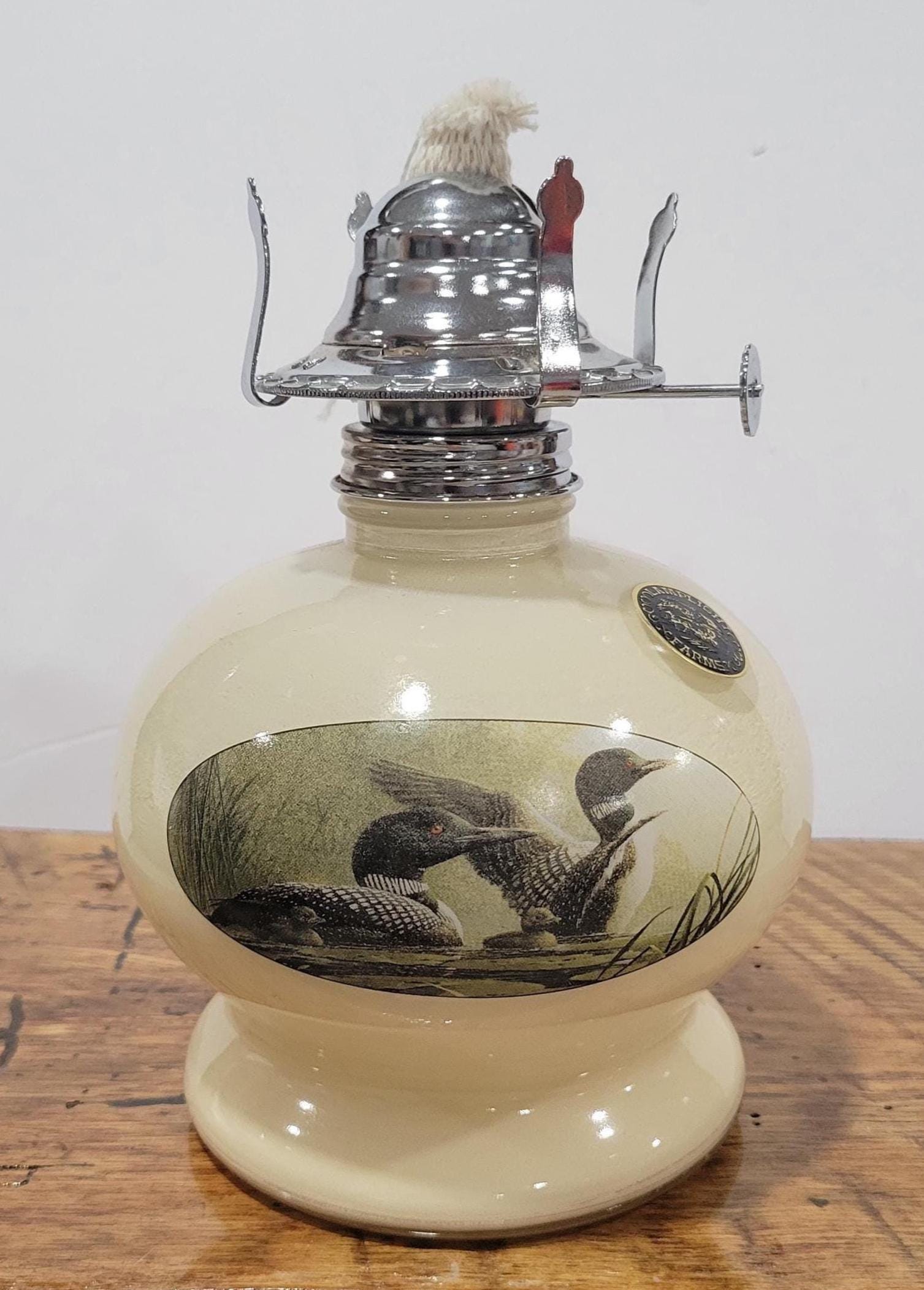 Vintage Lamplight Farms Mallard Ducks Fine Creamy Ivory Glass Oil