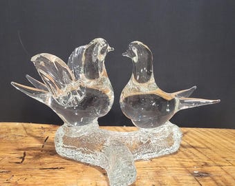 Baccarat France Crystal LOVE BIRDS Doves Figurine Clear 2.5”H X4